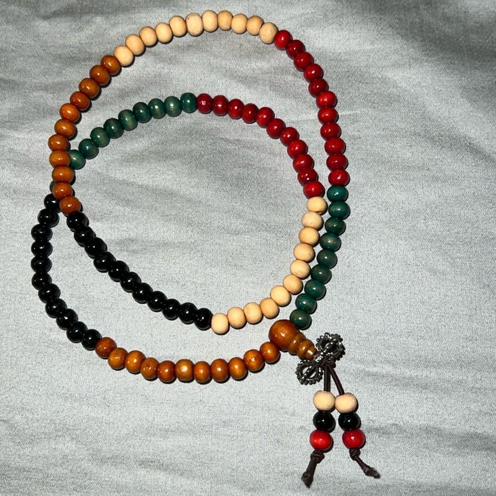 Multicolored Mala Prayer Beads Stretch Bracelet